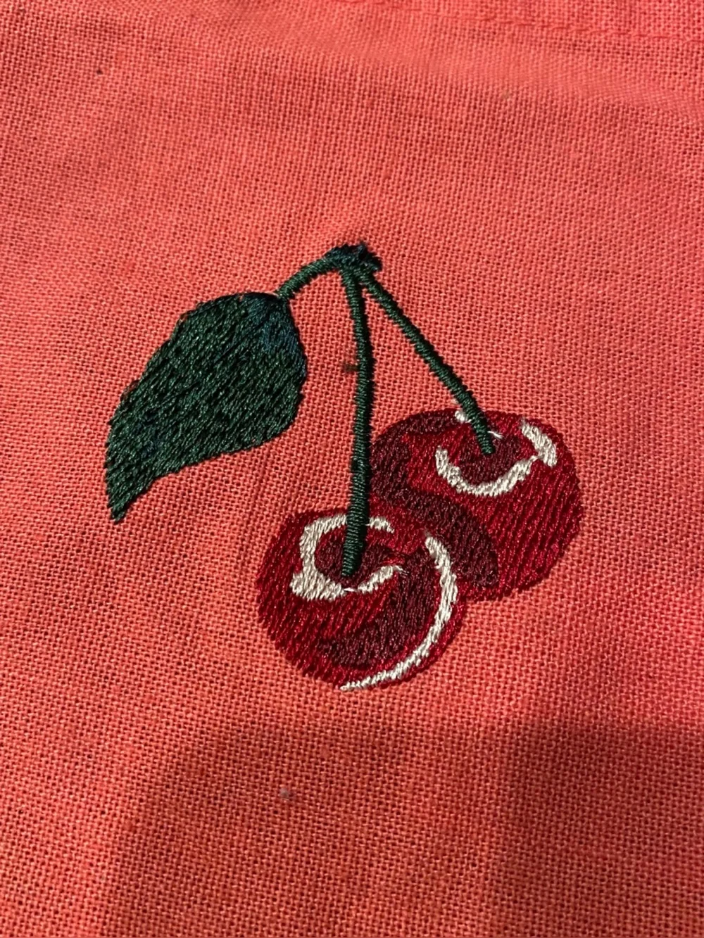 Anthropologie Embroidered Cherry Scalloped Linen Coasters Set of 2